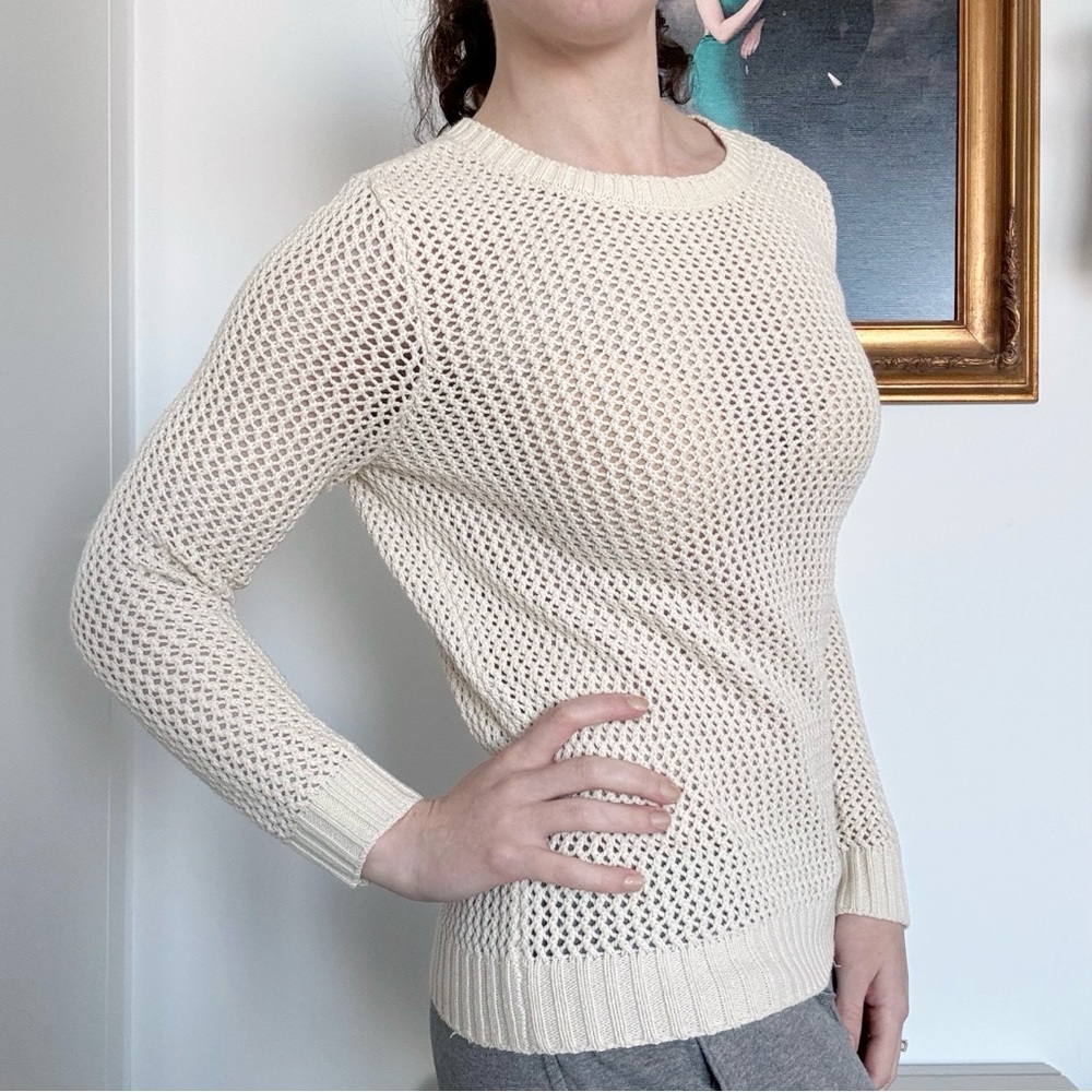 Forever 21 Beige Open-Knit Sweater Classic Winter Y2K Ski Fall Preppy Neutral S